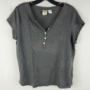C&C California Women's Shirt Top Henley Linen Basic Solid Gray Large